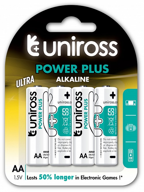 UNIROSS AA POWER PLUS ALKALINE BATTERIES 4 PCS
