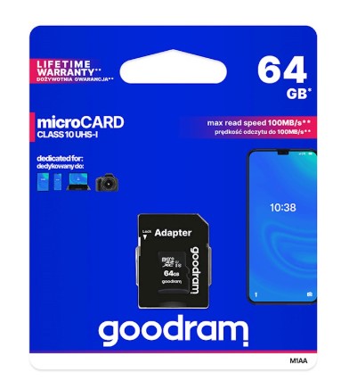 GoodRam memory card 64GB microSDXC cl. 10 UHS-I 30 / 15 MB/s + adapter
