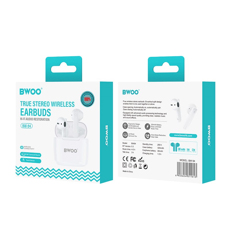 BWOO wireless TWS earphones BW94-WH white
