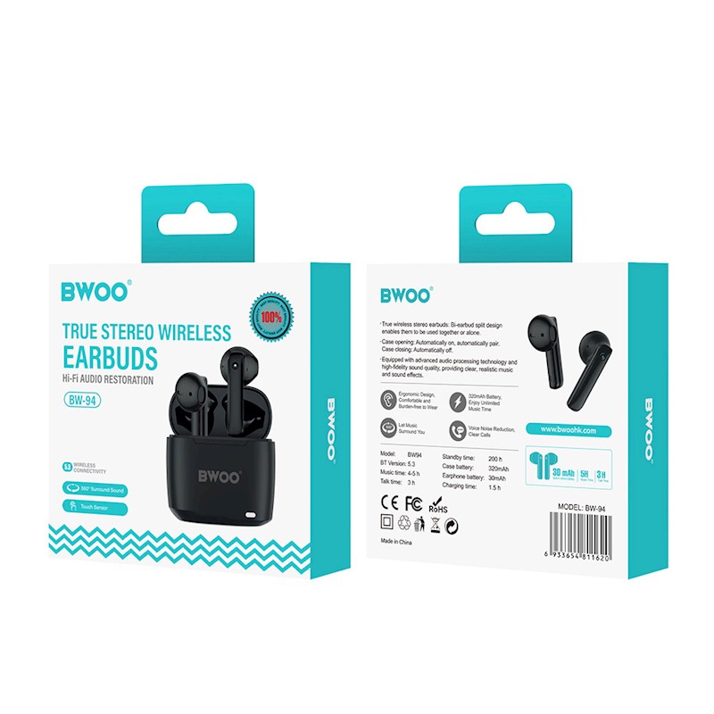BWOO wireless TWS earphones BW94-BK black